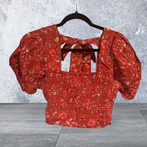 Floral Red Puff Sleeve Top